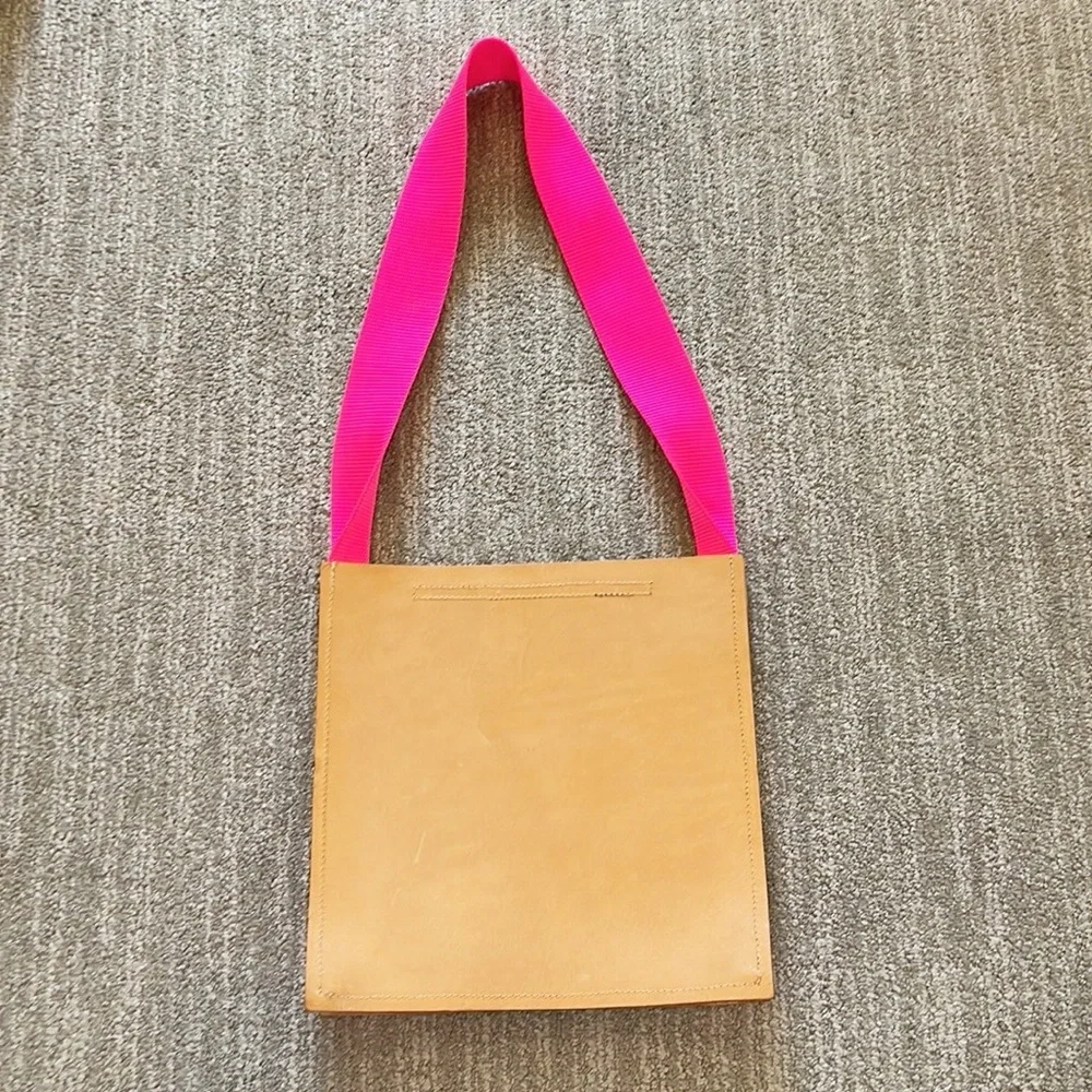 NWOT Julia Gabriel Studio Square Leather Nylon Strap Shoulder Bag